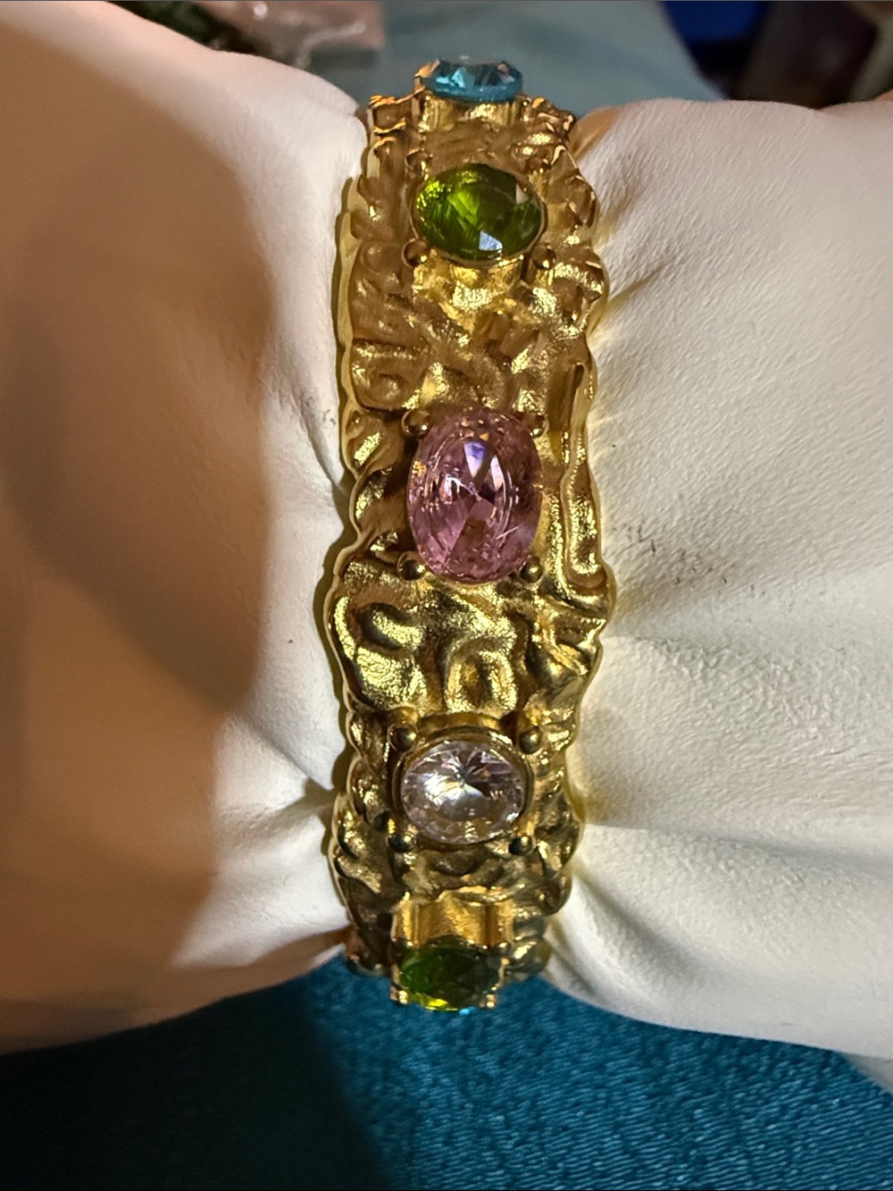 Gold-Tone Multi-Stone Women's Bracelet with Pink, Green & Clear Stones